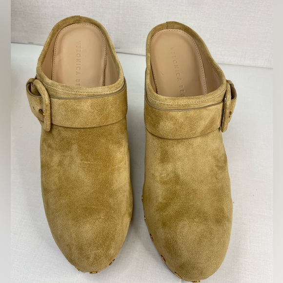 Veronica Beard Dacey Suede Studded Block Clogs in sand sz 10 M (F 655) - Picture 7 of 16